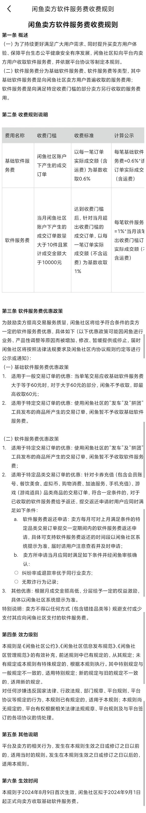 闲鱼卖二手要收费了！9月起全体卖家交易收取0.6%软件服务费-2